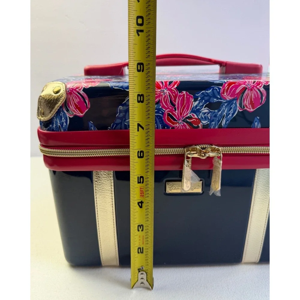 Lilly Pulitzer Hard Shell Train Case Navy Pink Floral Vanity Travel Makeup Bag